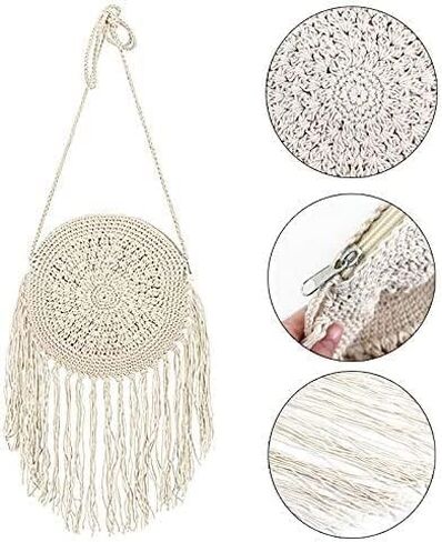 Crochet Purse Crossbody Fringe Bag Boho Bags Macramé Bag Fringe Purse (Dusty Pink) in Saudi Arabia