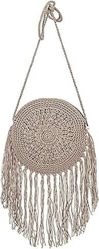 Crochet Purse Crossbody Fringe Bag Boho Bags Macramé Bag Fringe Purse (Dusty Pink) in Saudi Arabia