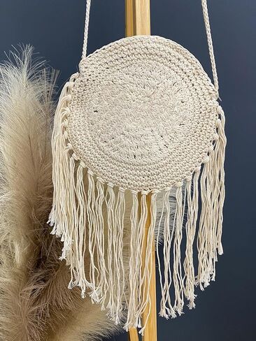 Crochet Purse Crossbody Fringe Bag Boho Bags Macramé Bag Fringe Purse (Dusty Pink) in Saudi Arabia