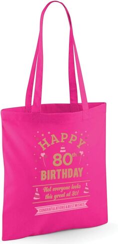 80th Birthday Gift Bag for Men Women Funny Gift Tote Shopping Bag Happy Birthday Keepsake Age 80 Present 15 inches x 16.5 inches (Navy, Happy Birthday Gift Bag) in Saudi Arabia