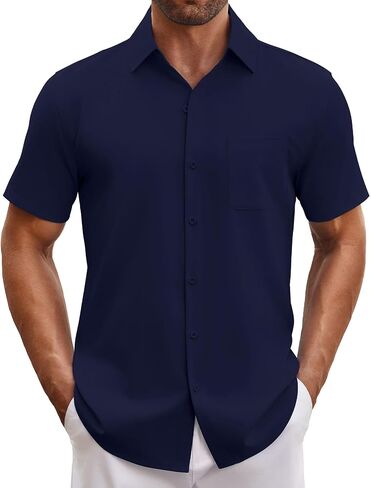 COOFANDY Mens Short Sleeve Button Down Shirts Casual Dress Shirt Untucked Shirts with Pocket in Saudi Arabia