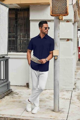 COOFANDY Mens Short Sleeve Button Down Shirts Casual Dress Shirt Untucked Shirts with Pocket in Saudi Arabia