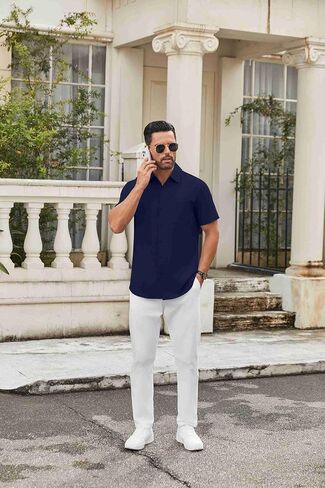 COOFANDY Mens Short Sleeve Button Down Shirts Casual Dress Shirt Untucked Shirts with Pocket in Saudi Arabia