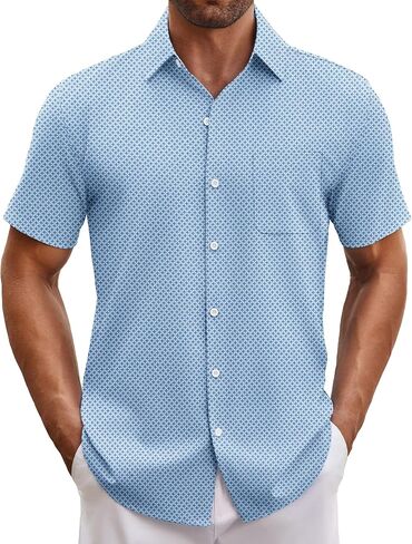 COOFANDY Mens Short Sleeve Button Down Shirts Casual Dress Shirt Untucked Shirts with Pocket in Saudi Arabia