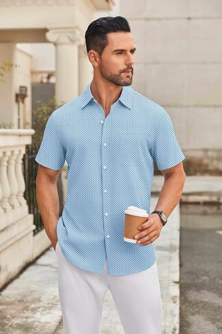 COOFANDY Mens Short Sleeve Button Down Shirts Casual Dress Shirt Untucked Shirts with Pocket in Saudi Arabia