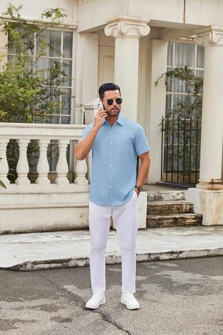 COOFANDY Mens Short Sleeve Button Down Shirts Casual Dress Shirt Untucked Shirts with Pocket in Saudi Arabia