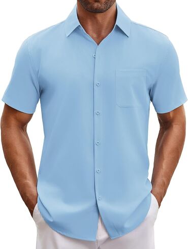 COOFANDY Mens Short Sleeve Button Down Shirts Casual Dress Shirt Untucked Shirts with Pocket in Saudi Arabia