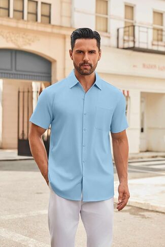 COOFANDY Mens Short Sleeve Button Down Shirts Casual Dress Shirt Untucked Shirts with Pocket in Saudi Arabia