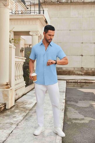 COOFANDY Mens Short Sleeve Button Down Shirts Casual Dress Shirt Untucked Shirts with Pocket in Saudi Arabia