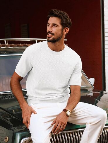 PJ PAUL JONES Men's T-Shirts Crewneck Short Sleeve Tee Textured Knit Pullover Tops in Saudi Arabia