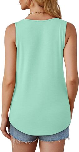 OFEEFAN Womens Tank Tops Loose Fit Dressy Casual Sleeveless Blouses Summer Outfits Round Neck Pleated Front Curved Hem in Kuwait