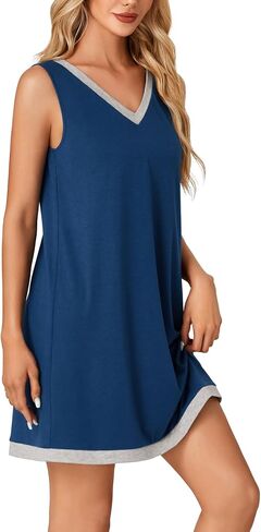 LYANER Women's Nightgown Loose Sleeveless V Neck Sleepwear Sleep Shirt Nightdress in Saudi Arabia