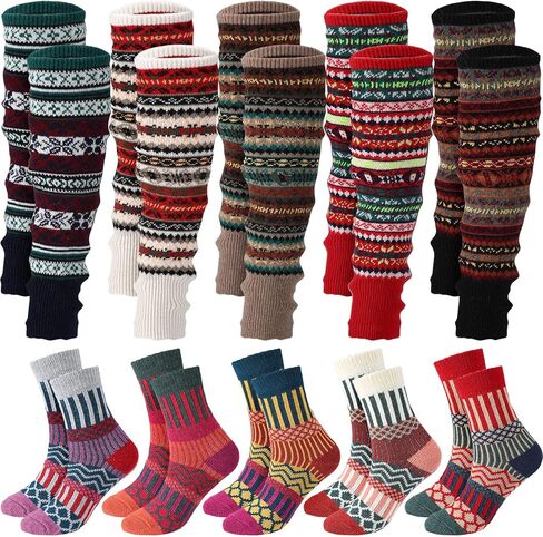 10 أزواج من الصوف البوهيمي المحبوك لتدفئة الساق الطويلة وجوارب صوفية سميكة دافئة للنساء والفتيات في الشتاء البارد in Kuwait