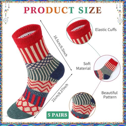 10 أزواج من الصوف البوهيمي المحبوك لتدفئة الساق الطويلة وجوارب صوفية سميكة دافئة للنساء والفتيات في الشتاء البارد in Kuwait