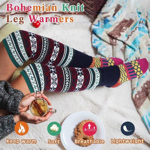10 أزواج من الصوف البوهيمي المحبوك لتدفئة الساق الطويلة وجوارب صوفية سميكة دافئة للنساء والفتيات في الشتاء البارد in Kuwait