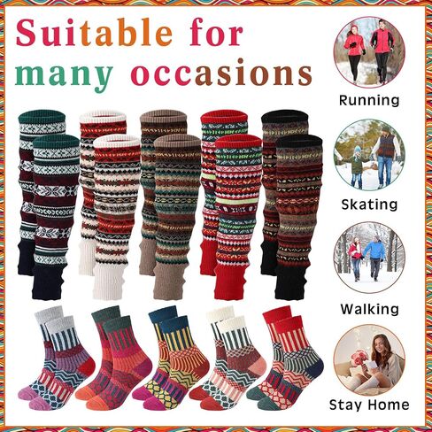 10 أزواج من الصوف البوهيمي المحبوك لتدفئة الساق الطويلة وجوارب صوفية سميكة دافئة للنساء والفتيات في الشتاء البارد in Kuwait