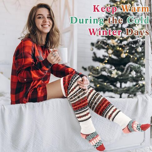 10 أزواج من الصوف البوهيمي المحبوك لتدفئة الساق الطويلة وجوارب صوفية سميكة دافئة للنساء والفتيات في الشتاء البارد in Kuwait