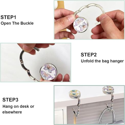 خطاف محفظة للطاولة - شماعة محفظة من سبائك الزنك للطاولة بنمط الفراشة، وسادة مضادة للانزلاق، سعة 11 رطل، خطافات حقيبة قابلة للطي للطاولات، هدية مثالية للعطلات للنساء (3 عبوات بخطاف على شكل فراشة) in Saudi Arabia