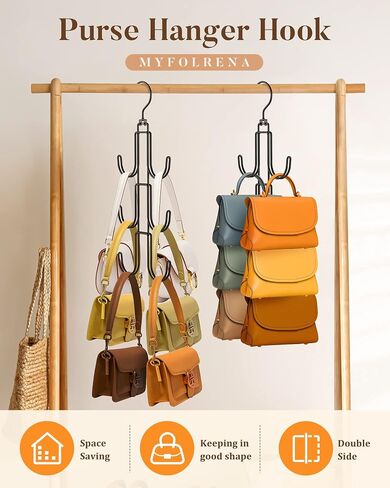 Purses Hanger Organizer for Closet, Myfolrena Metal Purse Holder for Closet Space Saving Bag Storage Hook for Hanging Handbags, Belts,Scarves,Tote,Hats,Clothes,Bags,Ties (Silver) in Saudi Arabia