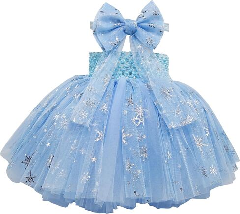 Infant Baby Girls 1st Birthday Outfits Christmas Romper + Tutu Skirt with Headband Toddler Princess Dress (Blue-half) in Saudi Arabia