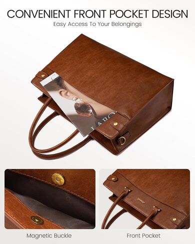 LOVEVOOK Laptop Tote Bag For Women Work, Vintage Leather Computer Bags For Laptops For Women, Waterproof Laptop Bag Business Briefcase Office Large Shoulder Handbag Purse, 15.6 Inch, Black-Beige in Kuwait
