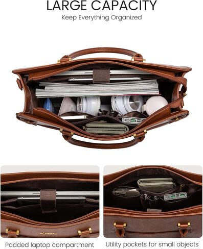 LOVEVOOK Laptop Tote Bag For Women Work, Vintage Leather Computer Bags For Laptops For Women, Waterproof Laptop Bag Business Briefcase Office Large Shoulder Handbag Purse, 15.6 Inch, Black-Beige in Kuwait
