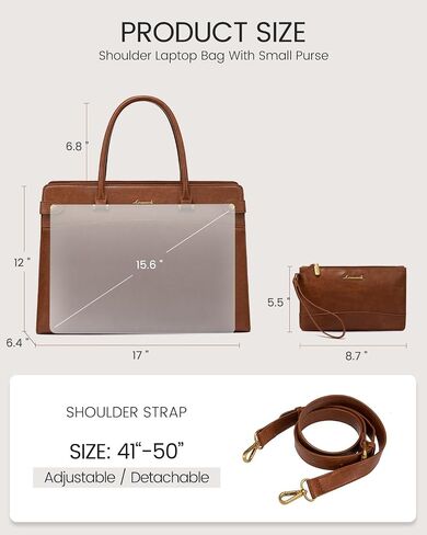 LOVEVOOK Laptop Tote Bag For Women Work, Vintage Leather Computer Bags For Laptops For Women, Waterproof Laptop Bag Business Briefcase Office Large Shoulder Handbag Purse, 15.6 Inch, Black-Beige in Kuwait