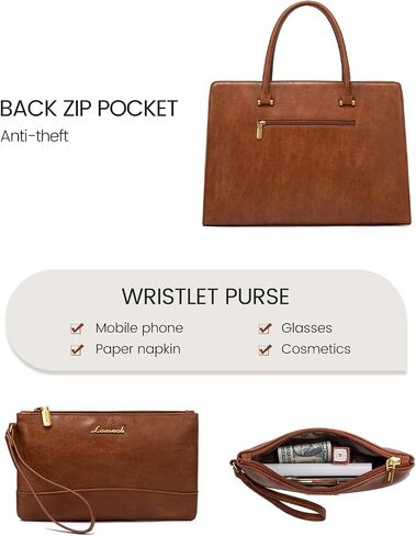 LOVEVOOK Laptop Tote Bag For Women Work, Vintage Leather Computer Bags For Laptops For Women, Waterproof Laptop Bag Business Briefcase Office Large Shoulder Handbag Purse, 15.6 Inch, Black-Beige in Kuwait