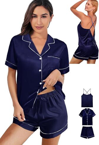 3Pcs Silk Pajamas Set for Women XS-4XL Satin Pajama Lingerie Pjs Cami Tops Silky Pj Sets Sleepwear Nightwear in Saudi Arabia