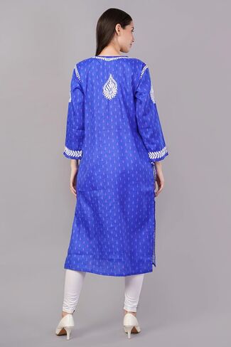 Chikankari Cotton Kurta for Women, Hand Embroidered Tunic, Indian Kurta for Women (S, Royal Blue) in Saudi Arabia