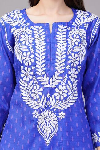 Chikankari Cotton Kurta for Women, Hand Embroidered Tunic, Indian Kurta for Women (S, Royal Blue) in Saudi Arabia