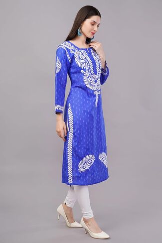 Chikankari Cotton Kurta for Women, Hand Embroidered Tunic, Indian Kurta for Women (S, Royal Blue) in Saudi Arabia