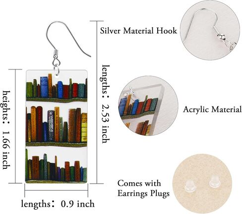 Cat Book Earrings as Book Lovers Gifts for Readers, Acrylic Dangle Earrings as Bookish Gifts for Cat Lovers, Teacher Earrings as Librarian Teacher Appreciation Graduation Back to School Gifts in Saudi Arabia