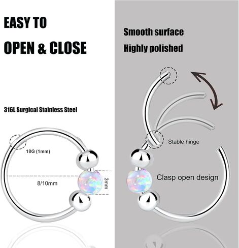 18G Hypoallergenic Small Gold Hoop Earrings for Women 14K Gold Plated Opal Cartilage Earrings Lightweight Jewelry for Tragus/Helix/Conch/Rook/Nose Multiple Piercing Huggies Earrings (8mm White Opal) in Saudi Arabia