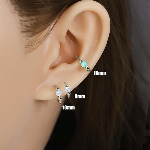 18G Hypoallergenic Small Gold Hoop Earrings for Women 14K Gold Plated Opal Cartilage Earrings Lightweight Jewelry for Tragus/Helix/Conch/Rook/Nose Multiple Piercing Huggies Earrings (8mm White Opal) in Saudi Arabia