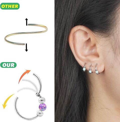 18G Hypoallergenic Small Gold Hoop Earrings for Women 14K Gold Plated Opal Cartilage Earrings Lightweight Jewelry for Tragus/Helix/Conch/Rook/Nose Multiple Piercing Huggies Earrings (8mm White Opal) in Saudi Arabia