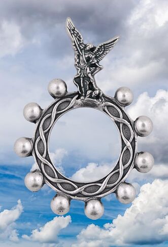 Lovely Silver-tone Saint Michael Decade Rosary Ring | Beautiful and unique Silver-Tone design | Durable Metal Finger Rosary | Wonderful Catholic Accessory in Saudi Arabia