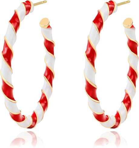 SmileBelle Candy Earrings Christmas Hoop Earrings for Women Girls Christmas Gifts Red and White Xmas Earrings for Holiday Party Festival Accessories Christmas Stocking Stuffer Candy Gifts in Saudi Arabia