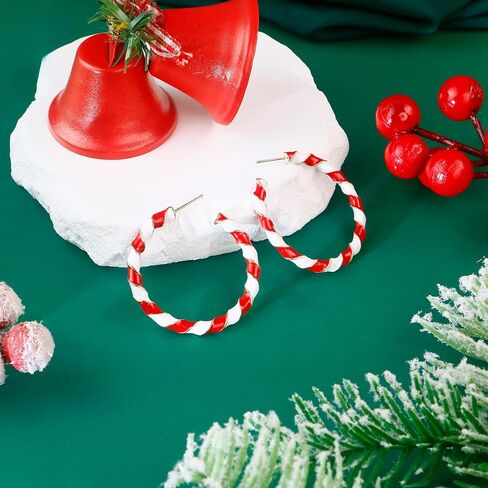 SmileBelle Candy Earrings Christmas Hoop Earrings for Women Girls Christmas Gifts Red and White Xmas Earrings for Holiday Party Festival Accessories Christmas Stocking Stuffer Candy Gifts in Saudi Arabia