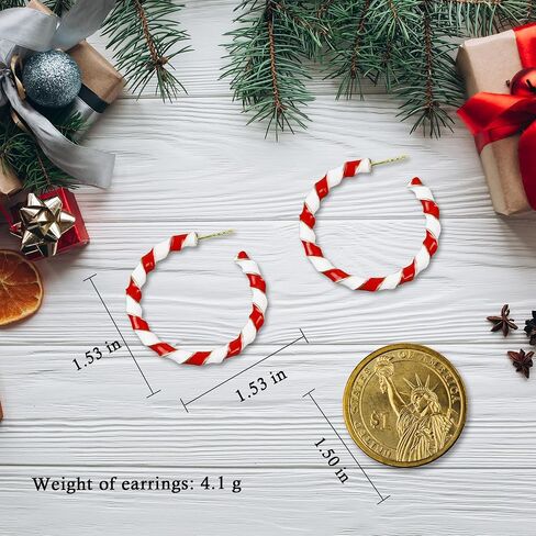 SmileBelle Candy Earrings Christmas Hoop Earrings for Women Girls Christmas Gifts Red and White Xmas Earrings for Holiday Party Festival Accessories Christmas Stocking Stuffer Candy Gifts in Saudi Arabia