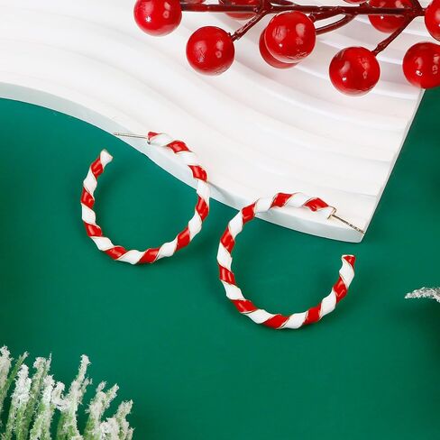 SmileBelle Candy Earrings Christmas Hoop Earrings for Women Girls Christmas Gifts Red and White Xmas Earrings for Holiday Party Festival Accessories Christmas Stocking Stuffer Candy Gifts in Saudi Arabia