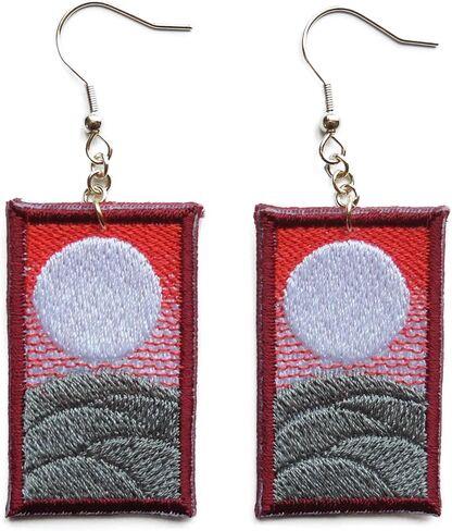 Color Stitch Hanafuda Design Drop Dangle Embroidered Earrings Handmade Colorful Fabric Art Earrings Trendy Statement Jewelry for Women in Saudi Arabia