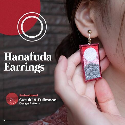 Color Stitch Hanafuda Design Drop Dangle Embroidered Earrings Handmade Colorful Fabric Art Earrings Trendy Statement Jewelry for Women in Saudi Arabia