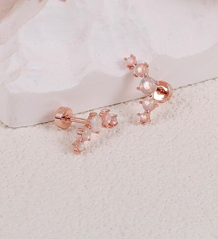 16G Opal Cartilage Earrings for Women 14K Gold Stainless Steel Flat Back Cartilage Stud Earrings for Sensitive Ear Handmade Helix Conch Piercing Jewelry Rose Gold in Saudi Arabia
