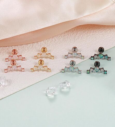 16G Opal Cartilage Earrings for Women 14K Gold Stainless Steel Flat Back Cartilage Stud Earrings for Sensitive Ear Handmade Helix Conch Piercing Jewelry Rose Gold in Saudi Arabia