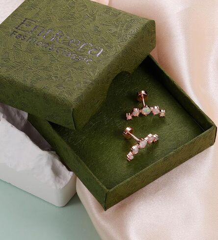 16G Opal Cartilage Earrings for Women 14K Gold Stainless Steel Flat Back Cartilage Stud Earrings for Sensitive Ear Handmade Helix Conch Piercing Jewelry Rose Gold in Saudi Arabia