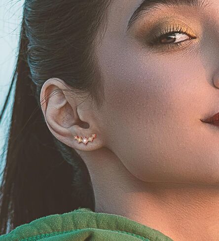 16G Opal Cartilage Earrings for Women 14K Gold Stainless Steel Flat Back Cartilage Stud Earrings for Sensitive Ear Handmade Helix Conch Piercing Jewelry Rose Gold in Saudi Arabia