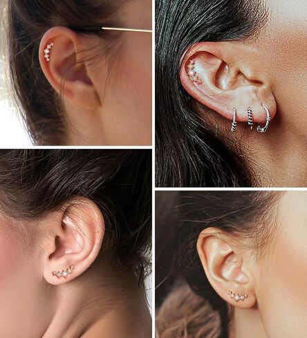16G Opal Cartilage Earrings for Women 14K Gold Stainless Steel Flat Back Cartilage Stud Earrings for Sensitive Ear Handmade Helix Conch Piercing Jewelry Rose Gold in Saudi Arabia