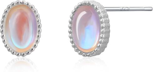 Tiny Silver Moonstone Stud Earrings Sterling Silver Post Earrings Beautiful Oval Gemstone Earrings Birthstone Earrings for Women Trendy Moonstone Jewelry for Gift in Saudi Arabia