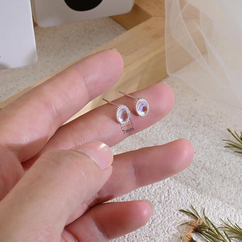Tiny Silver Moonstone Stud Earrings Sterling Silver Post Earrings Beautiful Oval Gemstone Earrings Birthstone Earrings for Women Trendy Moonstone Jewelry for Gift in Saudi Arabia